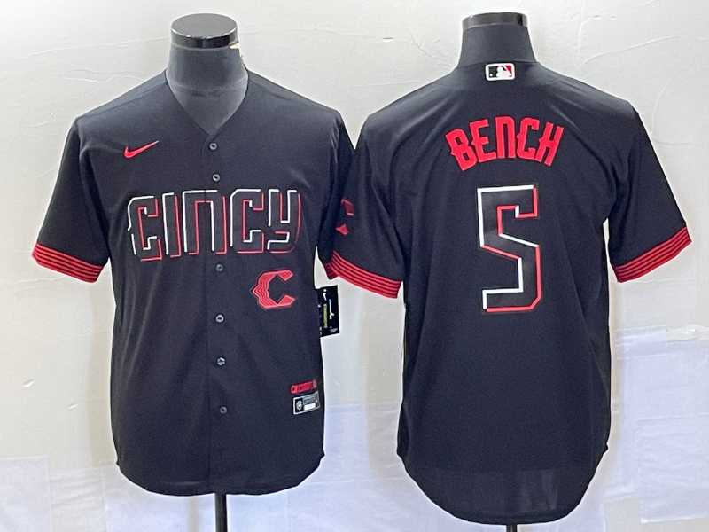 Men's Cincinnati Reds #5 Johnny Bench Black 2023 City Connect Cool Base Stitched Baseball Jersey1